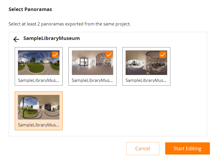 Select the panoramas you want to include in the Gallery