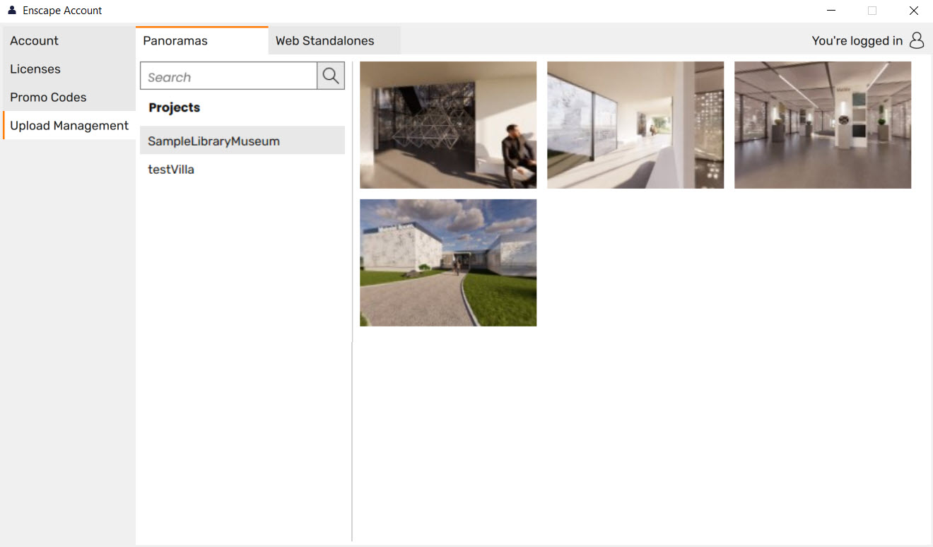 A set of exported mono panoramas not yet uploaded to the cloud